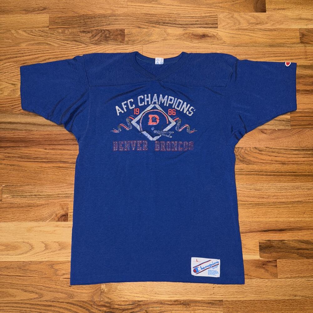 Vintage 1986 AFC Champions Denver Broncos NFL single Stitch Champion Size Large